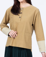 Suede Like Quilted Sleeve Pullover