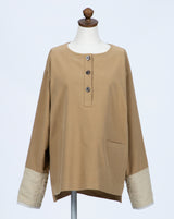 Suede Like Quilted Sleeve Pullover