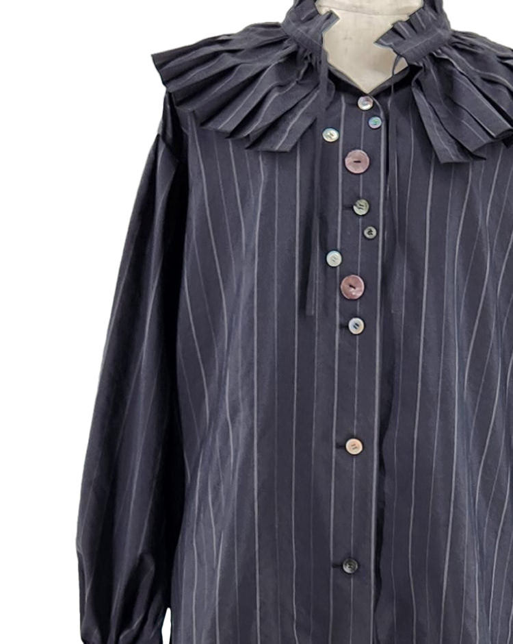 プリーツプリーズ PLEATS PLEASE 襟付きブラウス ストライプ リボン PLEATS PLEASE プリーツプリーズ ストライプブラウス サイズ3